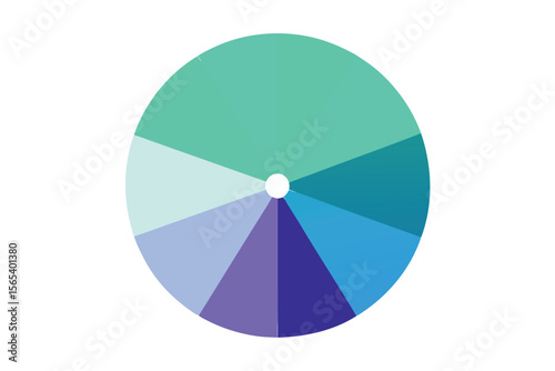 Circular diagram depicting segments of color gradients in shades of blue green and purple on white background