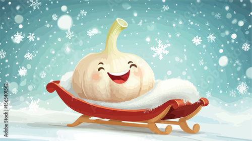 Whimsical Christmas Garlic Riding Sleigh in Winter Wonderland