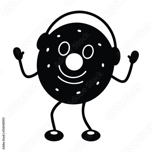 happy smiling cartoon character with headphone.
