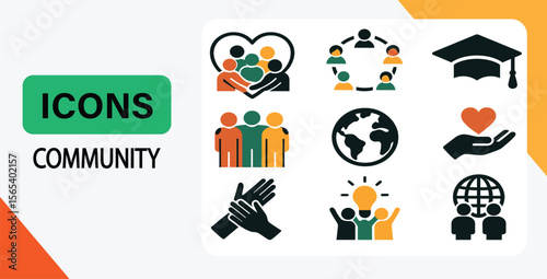Vector icons depicting various social interactions including conflict resolutions, conversation and teamwork 