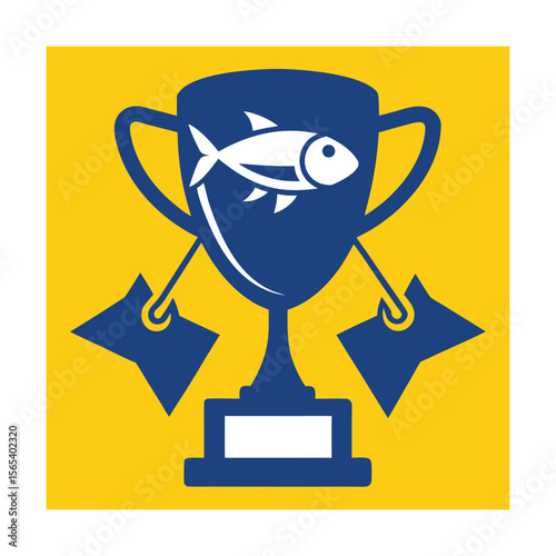 Fishing Trophy Icon with Medal Design Concept