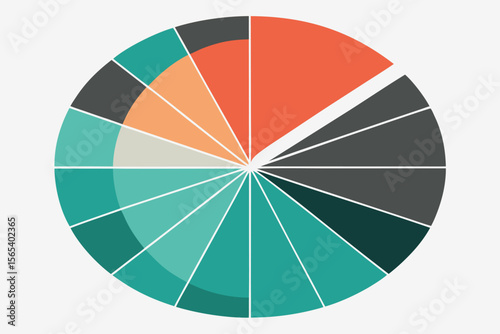 Colorful abstract pie chart displaying data and information representing various percentages and divisions