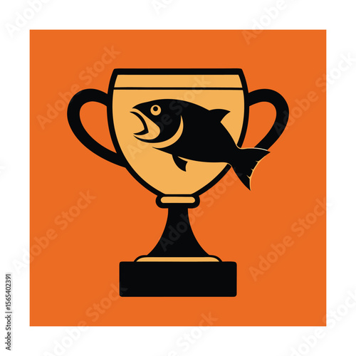 Fishing Trophy Cup with Bass Illustration