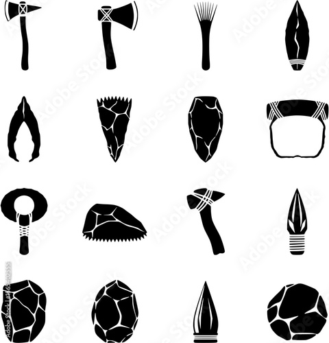 Stone Age Tools and Weapons Silhouettes