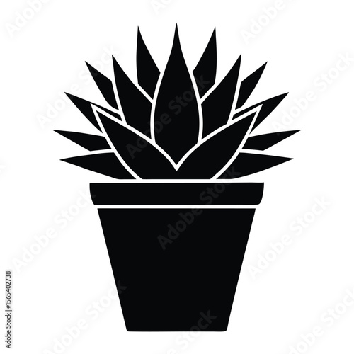 black potted plant stencil icon with spiky leaves.