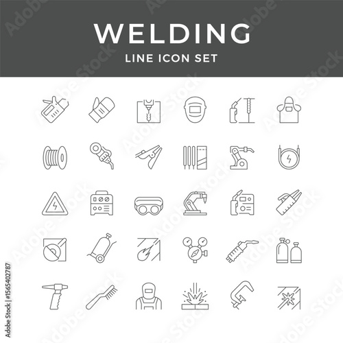Welding Line Icon Set – Welder, Torch, Mask, Metal, Arc, Safety, Machine, Minimal Vector Collection