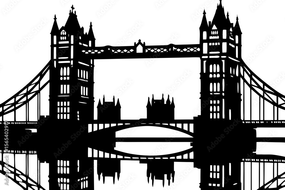 Obraz premium Iconic London Bridge Silhouette A Striking Black and White Illustration