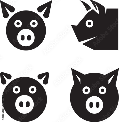 Collection of Stylized Pig Head Vector Icons