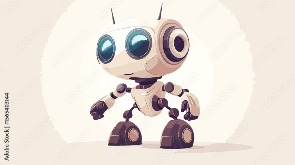 Fototapeta premium Funny Cartoon Robot with Wheel Legs - Flat Vector Illustration