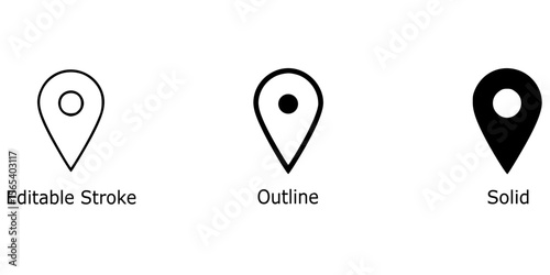 location pin icon in editable stroke, outline, and filled styles. for navigation, maps and Geo-location designs in apps, websites and user interfaces