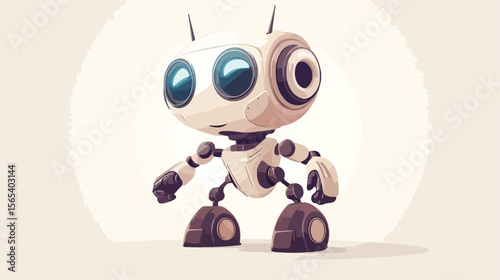 Funny Cartoon Robot with Wheel Legs - Flat Vector Illustration