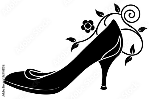 Elegant Floral High Heel Silhouette – Chic Shoe Clipart for Fashion Crafts & Decor