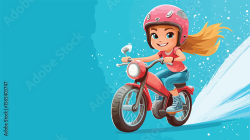Cartoon Girl Riding Bike Flat Vector Illustration