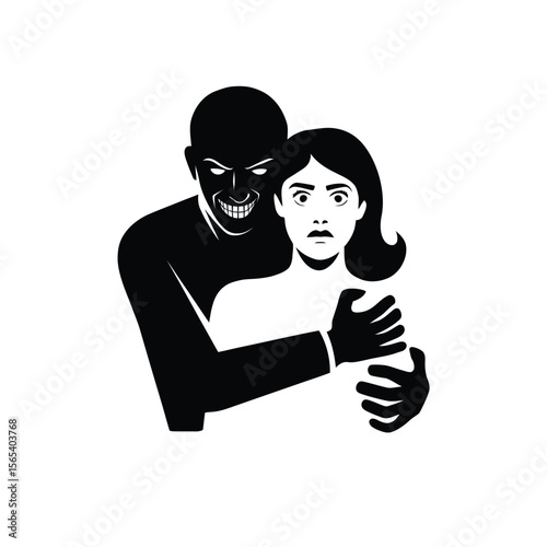 Ghost grabbing a scared girl from back icon vector in black color with white background.