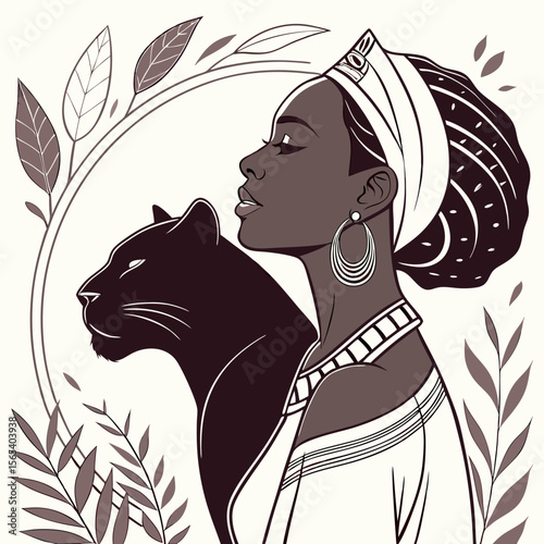 portrait of a proud and independent woman posing with a panther
