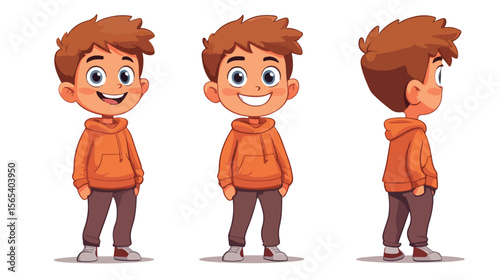 Smiling Cartoon Boy - Happy Youngster Character in Flat Vector Design