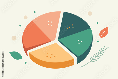 Colorful pie chart design with botanical elements illustrating data and financial concepts in a creative arrangement