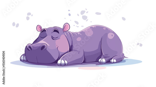 Cute Cartoon Hippo Sleeping Flat Vector Illustration