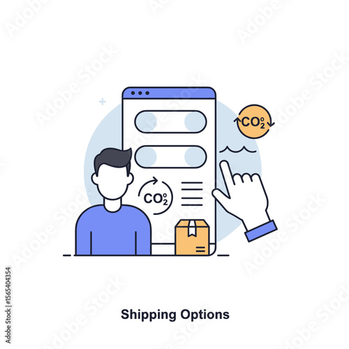 User toggling shipping options with CO₂ impact in flat icon style