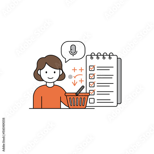 User adding items to grocery list via voice with checklist and basket