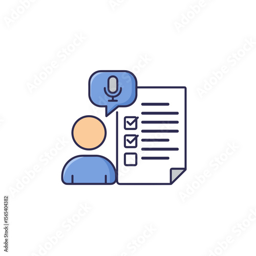 Flat icon of user adding items to grocery list via voice