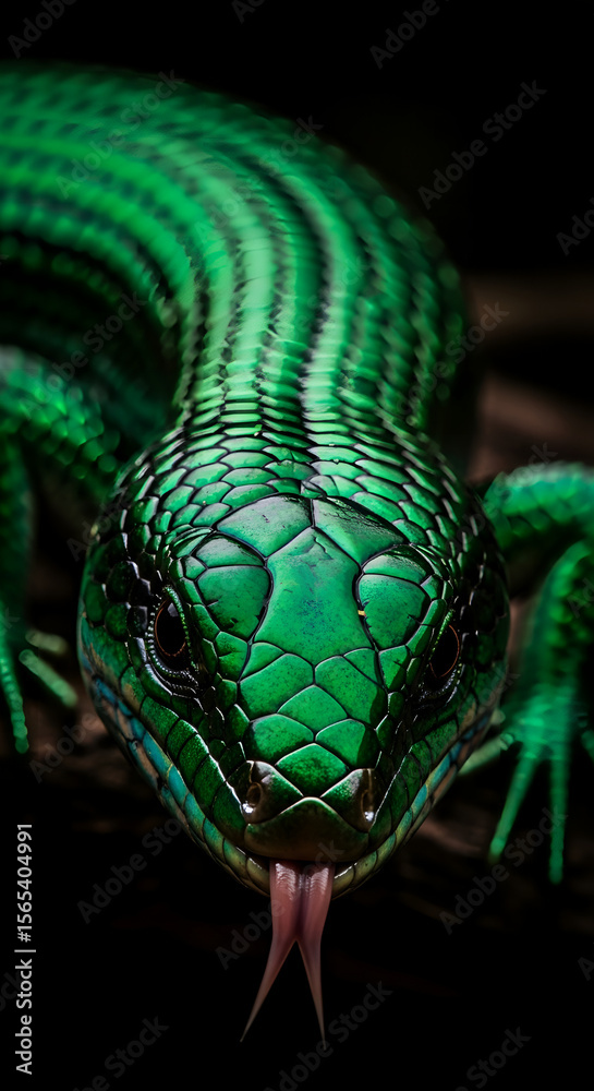 Obraz premium Vibrant Emerald Lizard Close-Up Macro Photography of a Striking Reptile