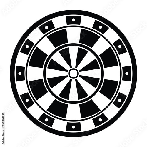 roulette line art icon in black and white with white background.