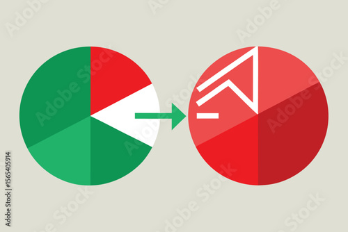 Transformation process visualized with pie charts and a green arrow depicting a change of concept