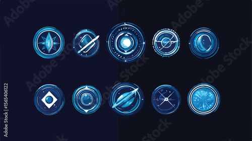 Bundle of Nine Space Badges on Blue Background