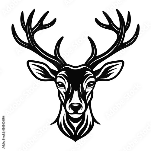 vector line art head of dear on white-background.