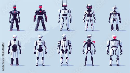 Bundle of Robots Cyborg Set Icons Flat Vector