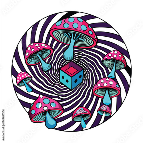 Abstract vector illustration of a red mushroom with nature-inspired background elements