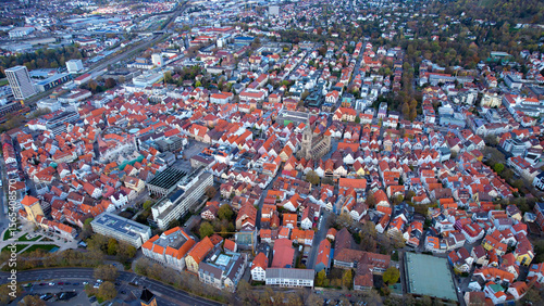 Fototapeta Naklejka Na Ścianę i Meble -  Aerial view of the old town of the city Reutlingen
 in Germany on a sunny afternoon in autumn