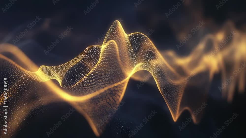 Glowing Abstract Waves of Yellow Light Patterns on Dark Background in Three Frames