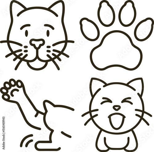 Cute cartoon cat illustrations showing various expressions and actions