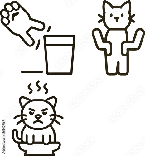 Cute cartoon cat upset after owner spills water on it