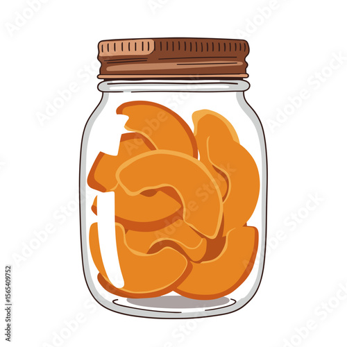 Candied pumpkin slices in jar with orange color showcasing sweetness  