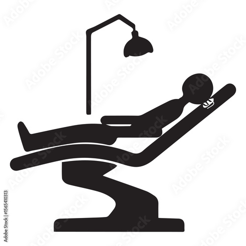 A patient is lying in a dentist chair isolated on white background
