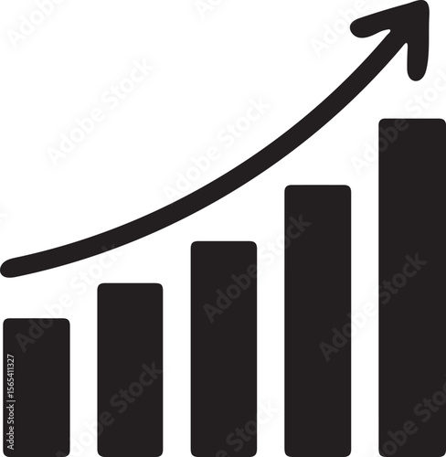 Black silhouette of a bar graph with an upward trending arrow indicating growth
