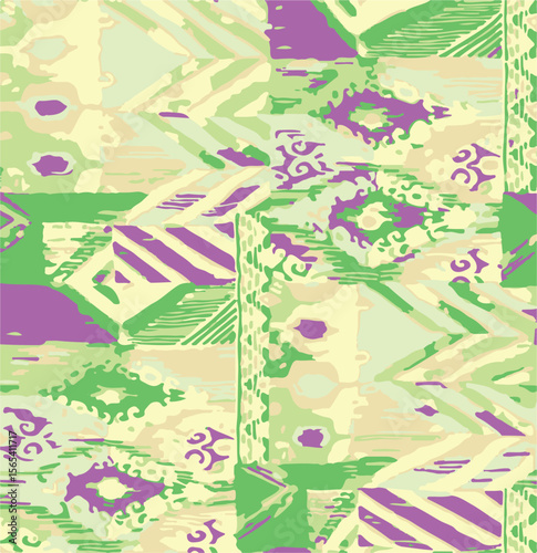 Ikat, Adras - seamless ethnic pattern. Uzbekistan, Tajikistan, Boho, Asia. Vector Illustration for greeting cards, printing for textile design, wallpaper, surface textures