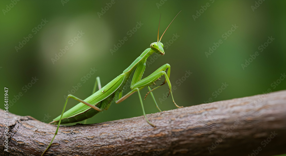 Green Praying Mantis on Branch Green Praying Mantis on Branch