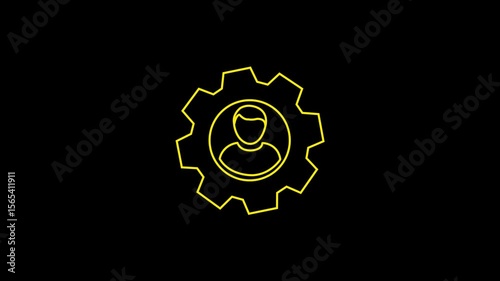 Glowing neon settings and man  icon animation on black background