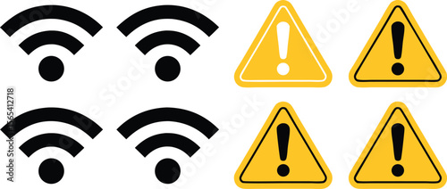 Wifi Symbol Icons and Warning Signs Connectivity Issues, System Errors, Security Concerns