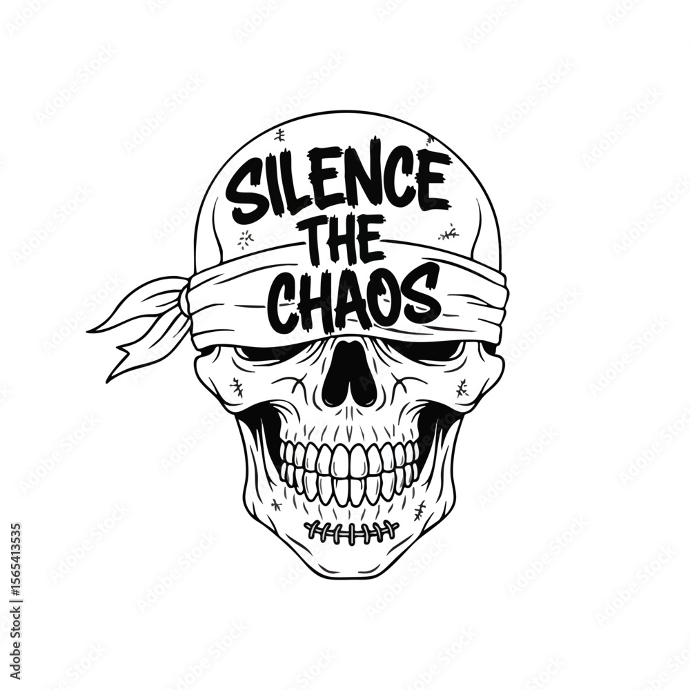 Fototapeta premium Vintage Handdrawn Skull Head with Bandana Illustration for Apparel Design
