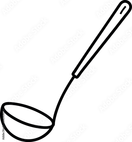 kitchen ladle with a curved handle line art icon	