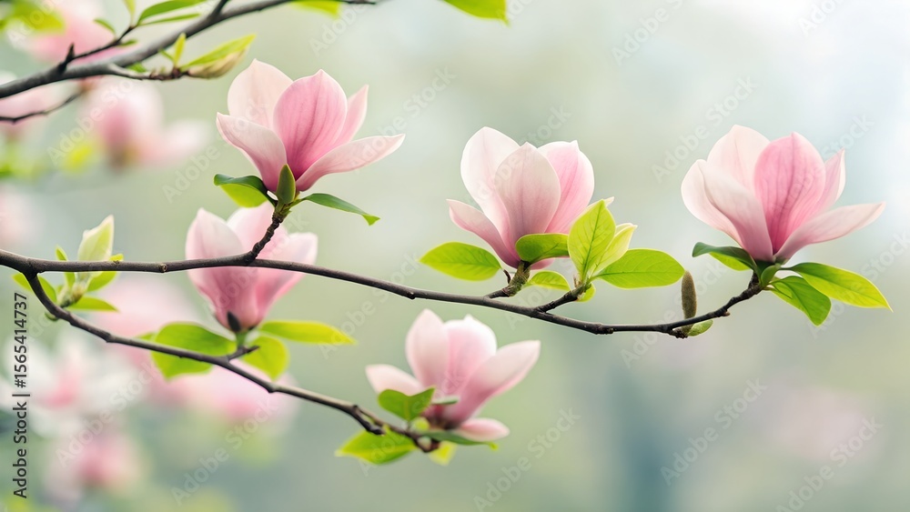 Obraz premium Pink cherry blossom and magnolia flowers herald the beauty of spring