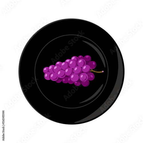 Artistic presentation of grapes on a black plate on a transparent background with copy space
