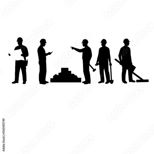 Construction workers collaborate on a building project, showcasing various roles and tasks.