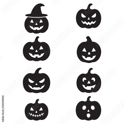 Halloween Pumpkin Icons in Black Vector Style