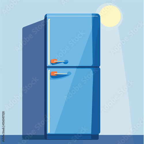 Modern Blue Refrigerator Flat Vector Illustration